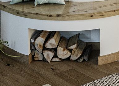 Holzlager unter Sitzbank