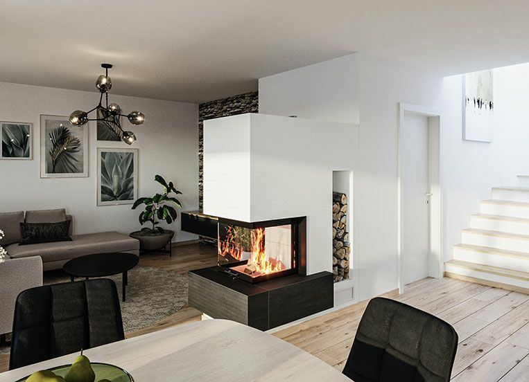 Kamin mit Kaltluft Warmluft Gitter