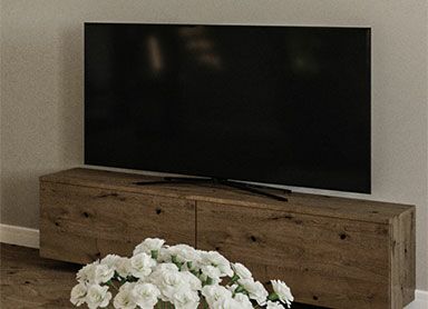 Regal mit TV neben Kamin